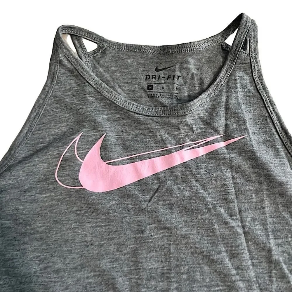 Nike Girls' Trophy Training Tank Top Medium Grey with Baby Pink Swoosh